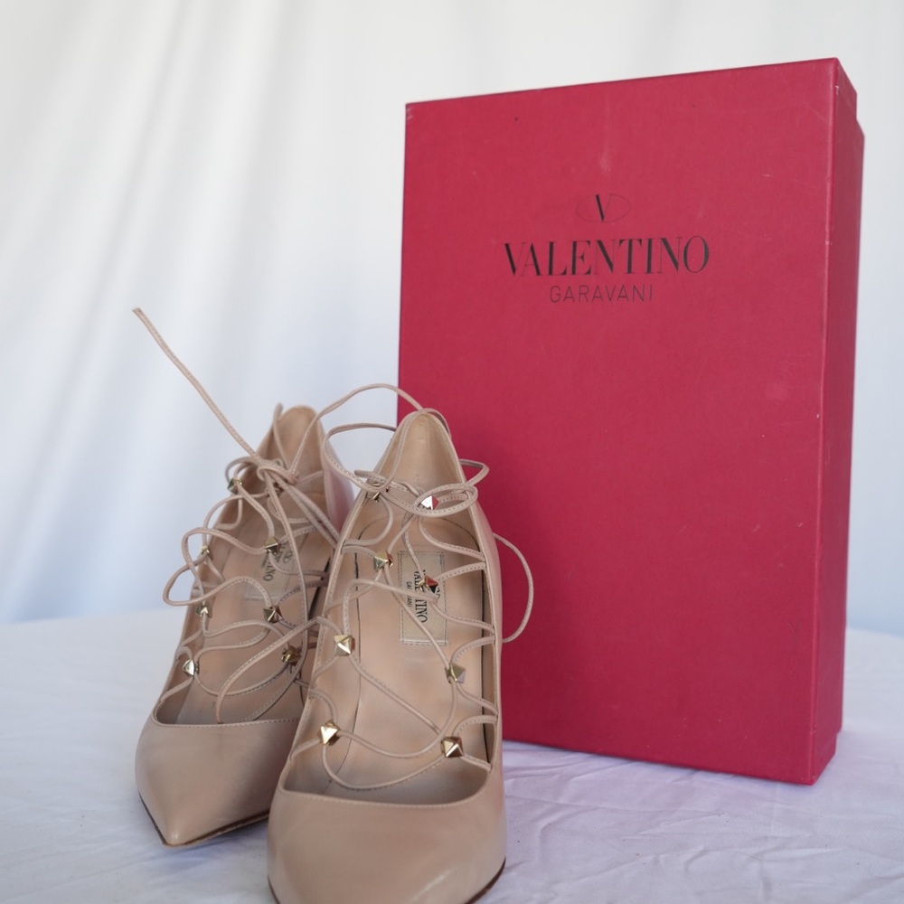 Valentino Garavani Women's Beige Lace-Up Heels